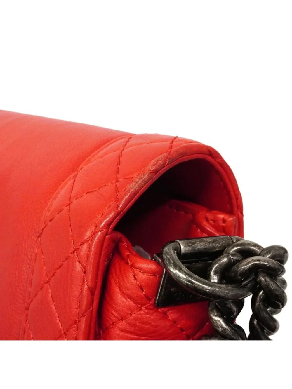 Chanel Shoulder Bag Boy Leather Red Silver